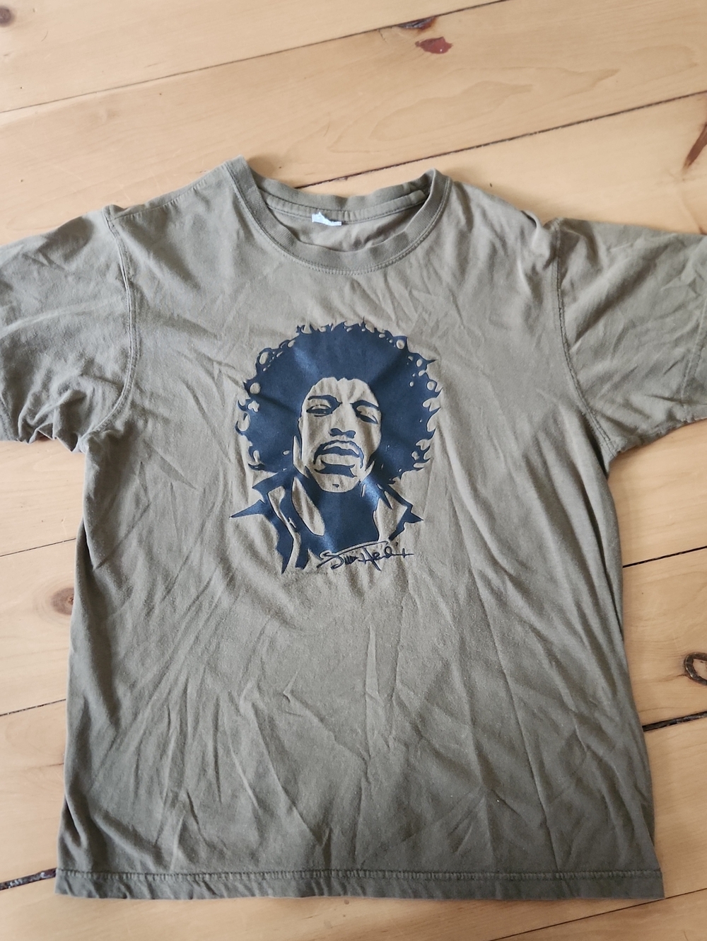 Jimi Hendrix Olive Green Short Sleeve Tee with Black Graphic